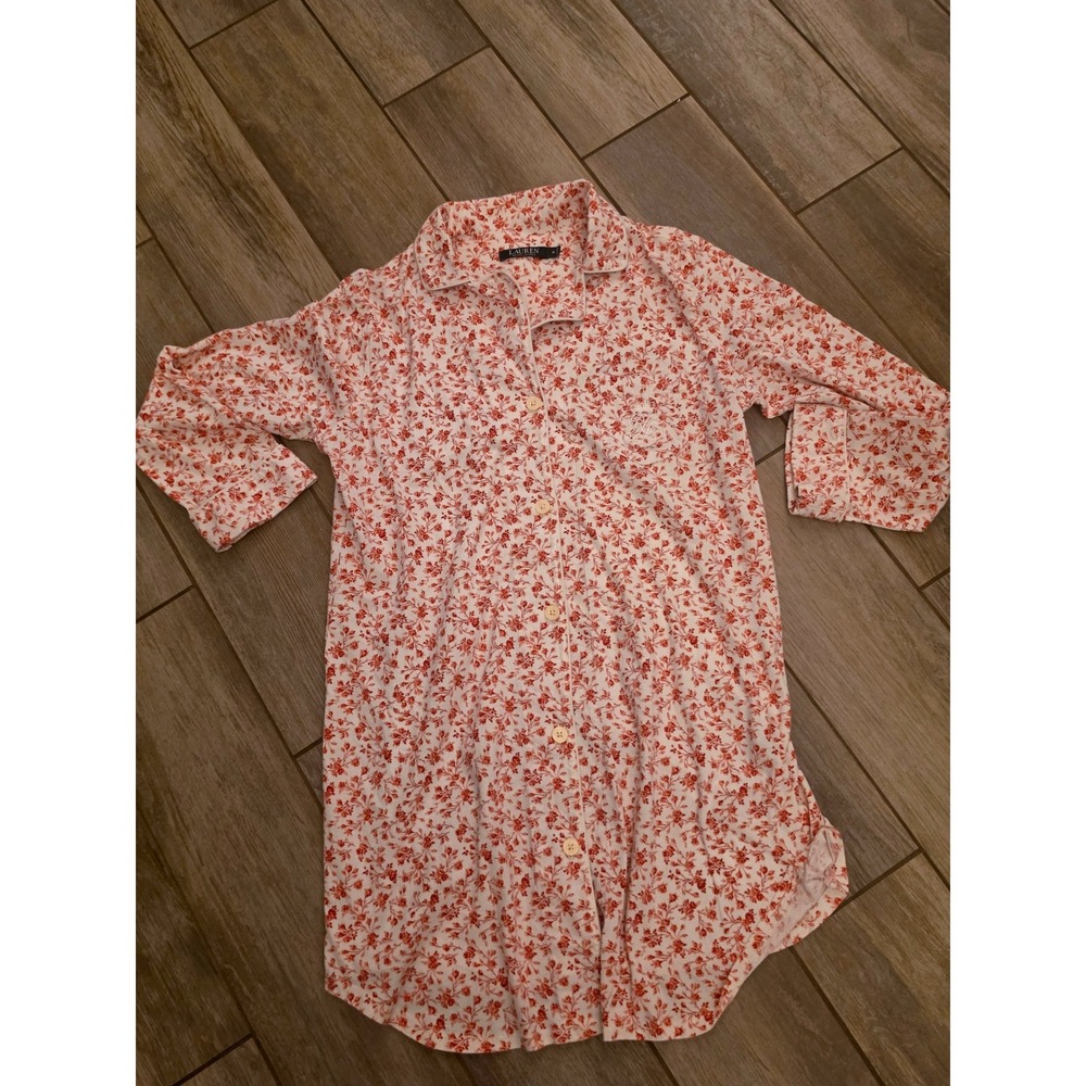 Lauren Ralph Lauren Women Red Floral Cotton Nightshirt Sleep Shirt